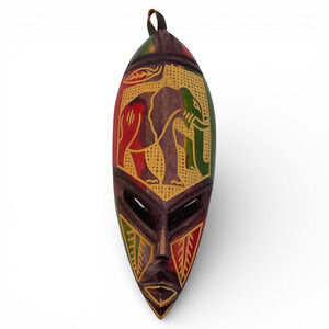 Hand Carved Wood Tribal Mask Elephant Wall Hanging 10 In Boho Safari Decor Art